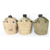 Trio U.S. Military M1910 Canteens & Canvas Covers