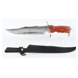 Stainless Steel Bowie Knife, Wood Handle & Sheath