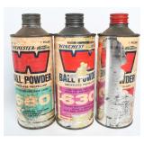 3 Vtg Winchester-Western Ball Powder Metal Cans