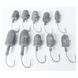 Ten Fishing Jig Heads with Embedded Lead Weights