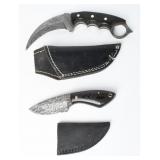 Pair CFK Damascus Steel Karambit & Camping Knives