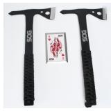 Two SOG Tactical Tomahawks and a Throwing Card