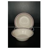Corelle Ware 2 Bowls Burgundy & Blue Trim