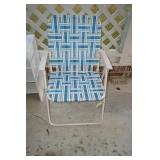 Two Blue and White Metal Outdoor Folding Chairs