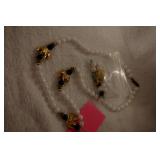 White Beaded Necklace w/elephants