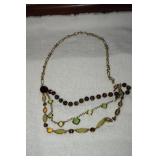 Gold Tone Necklace w/brown beads & stones