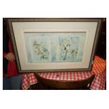 Framed and Matted Picture of Bird and Flowers