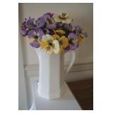 White Pitcher with Artificial Pansies
