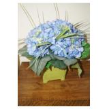 Green Planter with Artificial Flowers