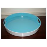 White & Blue 2 Handle Serving Tray