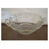 Clear Aztec Rose Pedestal 2 Handled Bowl