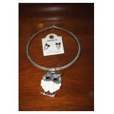 Silver tone Necklace Owl Charm w/owl earrings