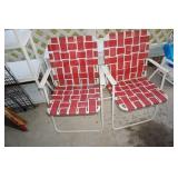 Two Red and White Outdoor Folding Chairs Metal
