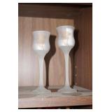 Pair of Frosted Candle Holder w/Tea Candle Light
