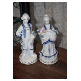 Pair of Blue & White Victorian Figurines