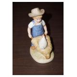 Little Boy Pushing a Chicken in Wheelbarrow 1985