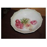 Vtg Hand Painted Serving Bowl Pink Roses