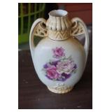 2 Handled Vase w/pink roses from Austrian