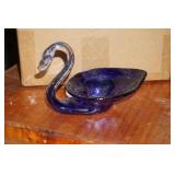 Art Glass Swan Cobalt Blue