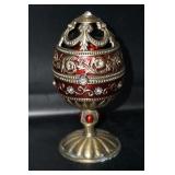 Egg Music Box on stand w/red cardinal