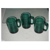 3 Vintage Green Coffee Cups