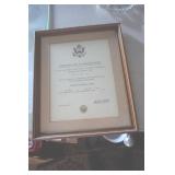 Framed certificate of Retirement of Armed Forces
