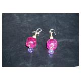 Pair of Pieced Beaded Earrings Purple/Pink