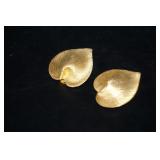 Gold Tone Earrings Clip On Heart Shaped