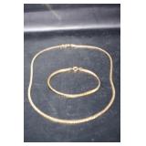 Gold Tone Herringbone Necklace and Bracelet Set