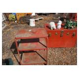Vtg Red Metal 3 Tiered Cart