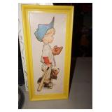 Vtg Picture of Little Boy w/baseball & dog