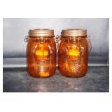 Set of 2 Orange Mason Jar w/electric candle holder