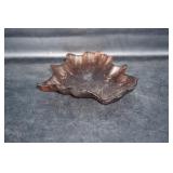 Glass Amber Color Ashtray Shaped Like Leaf