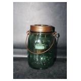 Green Mason Jar w/electric candle holder