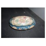 Porcelain Trinket Dish Blue w/flowers