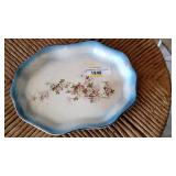 Porcelain Trinket Tray Blue & White w/pink flowers