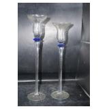 Pair of Glass Long Stemmed Candle Holders