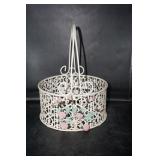 Metal Basket w/pink flowers