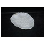 Milk Glass Small Serving Dish Grapes/leaves