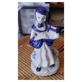 White & Blue Figurine Playing the Harp