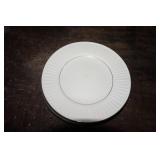 Six White Gibson Plates with Gold Trim