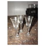 Three Etched Cordial Glasses