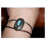 Small Silvertone Ladies Turquoise Cuff Bracelet