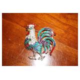 Rooster Pin with Rhinestones