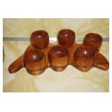 Wooden Mahogany Leave w/shot glasses