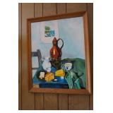 Framed Oil Painting Signed Bread/cheese