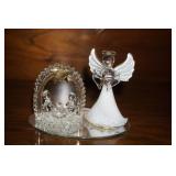 Spun Glass Nativity Scene w/Angel