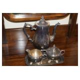 Silver Plate Coffee Pot, Sugar & Creamer Set