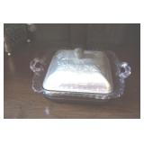 Vtg Sq Dish w/Aluminum Lid w/Floral Design