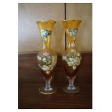 Collection of 2 Hand Painted Amber Vases